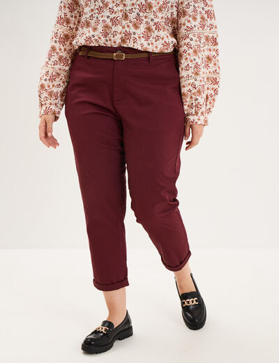 Pantalon chino taille haute coton violet fonc&eacute; femme grande taille