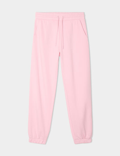 Pantalon jogging droit molleton rose clair femme
