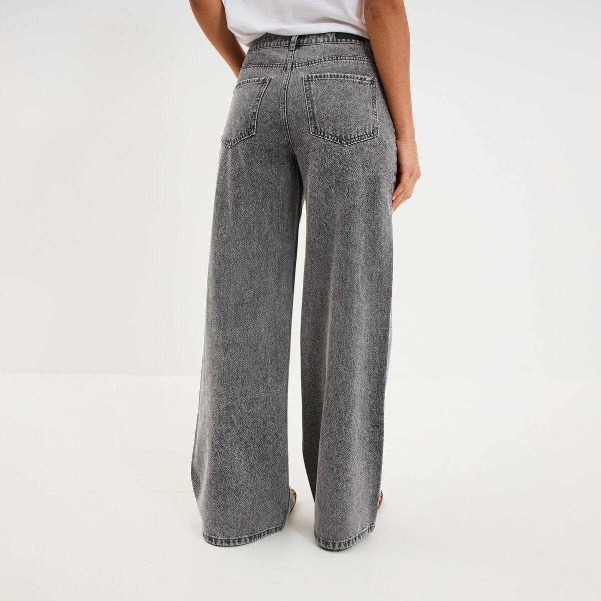 Jeans extra wide leg taille haute denim gris femme