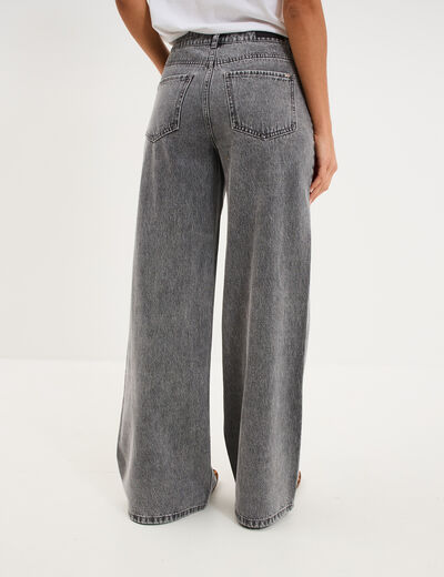 Jeans extra wide leg taille haute denim gris femme