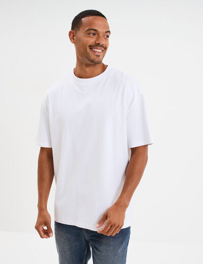 T-shirt col rond coupe relax coton &eacute;pais blanc homme