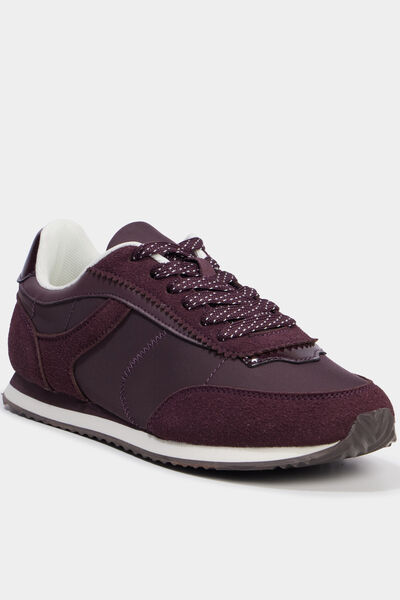 Baskets su&eacute;dine &agrave; lacets bordeaux femme