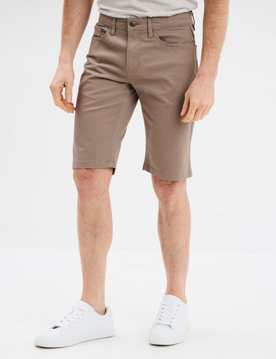 Bermuda droit stretch 5 poches coton taupe homme