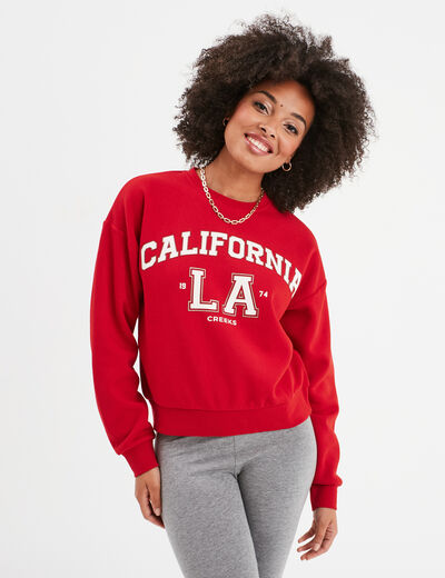 Sweat court col rond Creeks rouge femme