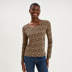 T-shirt col rond manches longues coton beige femme