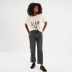Jeans droit 7/8ème coton denim gris femme