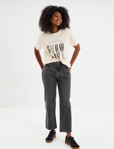 Jeans droit 7/8ème coton denim gris femme