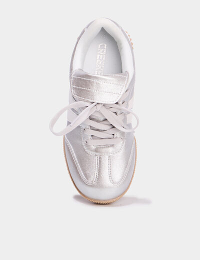 Tennis à lacets élastiqués gris argent fille