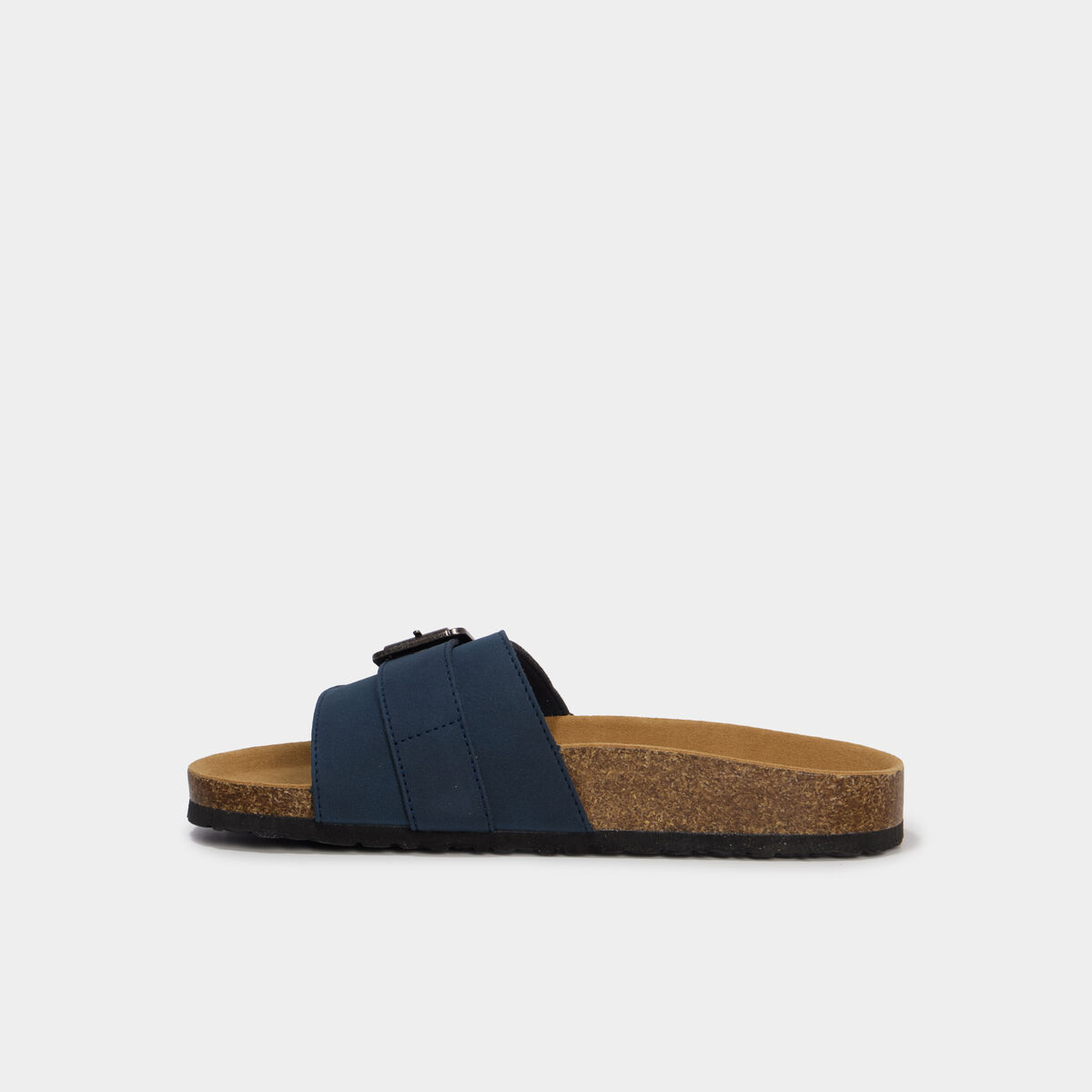 Mules su&eacute;dine avec grosse boucle bleu marine femme