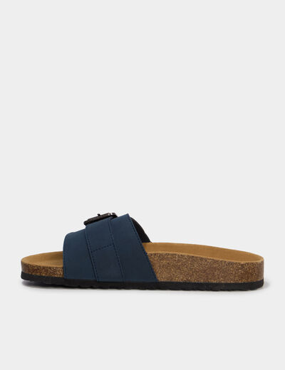 Mules su&eacute;dine avec grosse boucle bleu marine femme