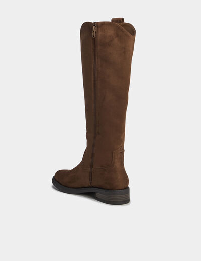 Bottes hautes zipp&eacute;es marron fonc&eacute; femme