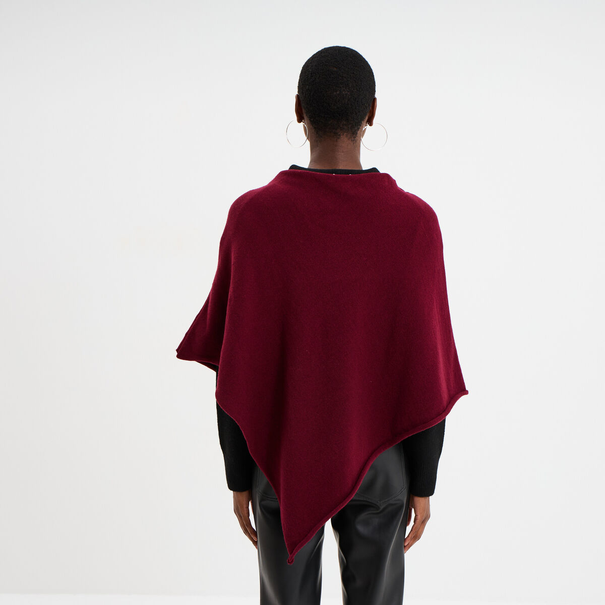 Poncho asym&eacute;trique prune femme