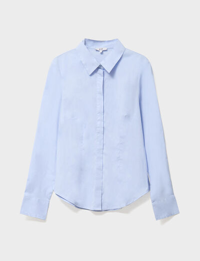 Chemise cintr&eacute;e manches longues bleu ciel femme