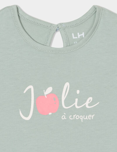T-shirt col rond manches courtes coton vert pastel bébé fille
