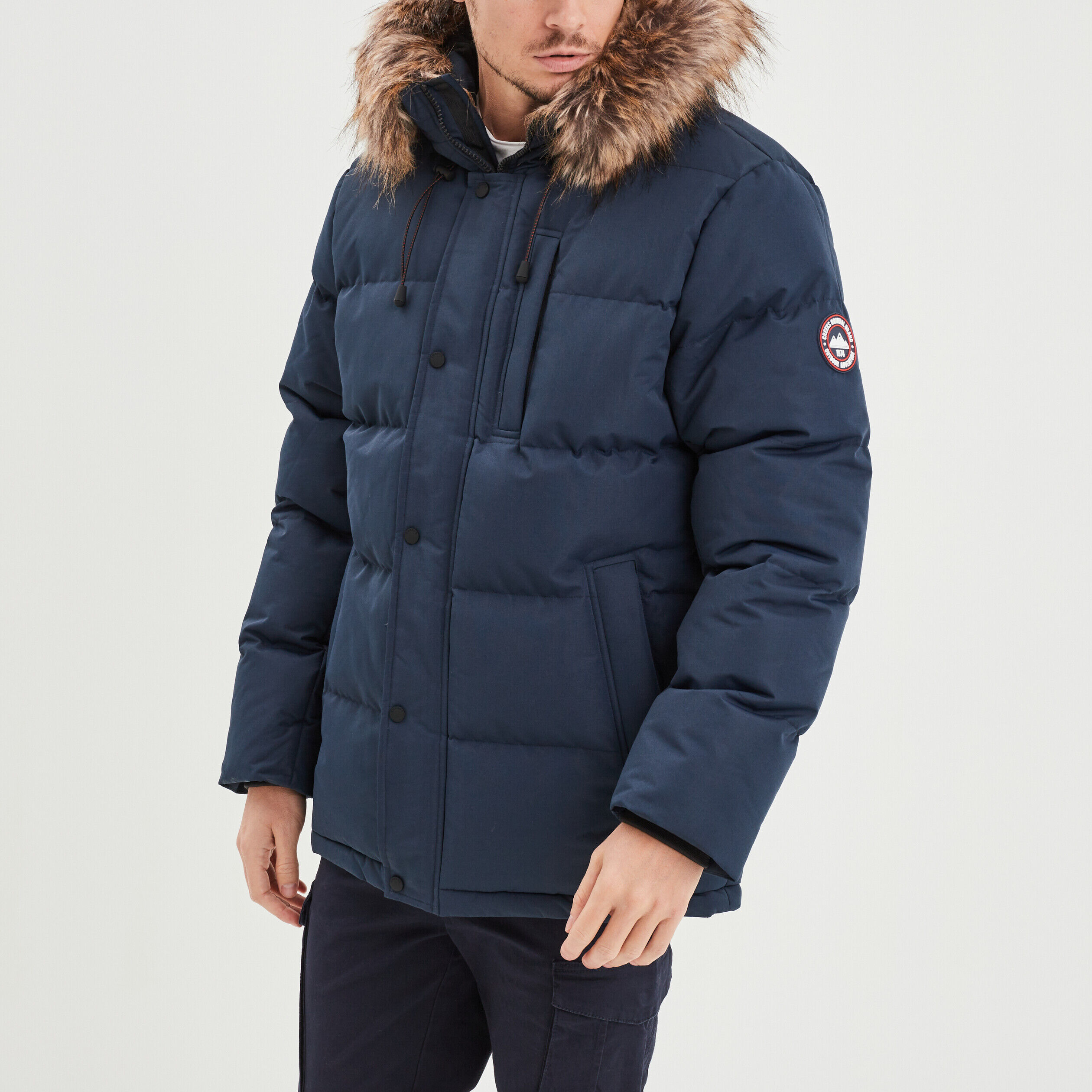 Parka courte avec capuche fourrure bleu marine homme CREEKS