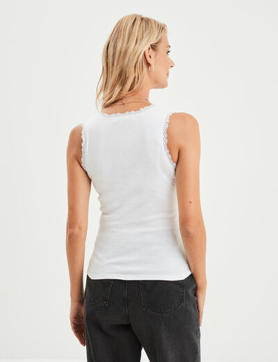 Débardeur coton bords dentelle blanc femme