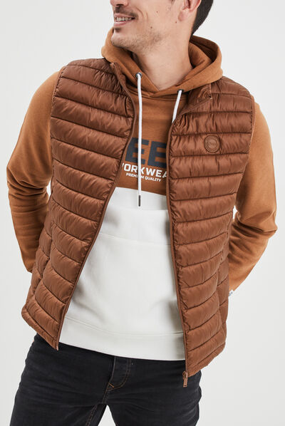 Doudoune légère zippée sans manches camel homme