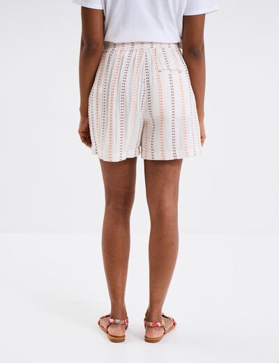 Short taille &eacute;lastiqu&eacute;e gaze de coton ecru femme