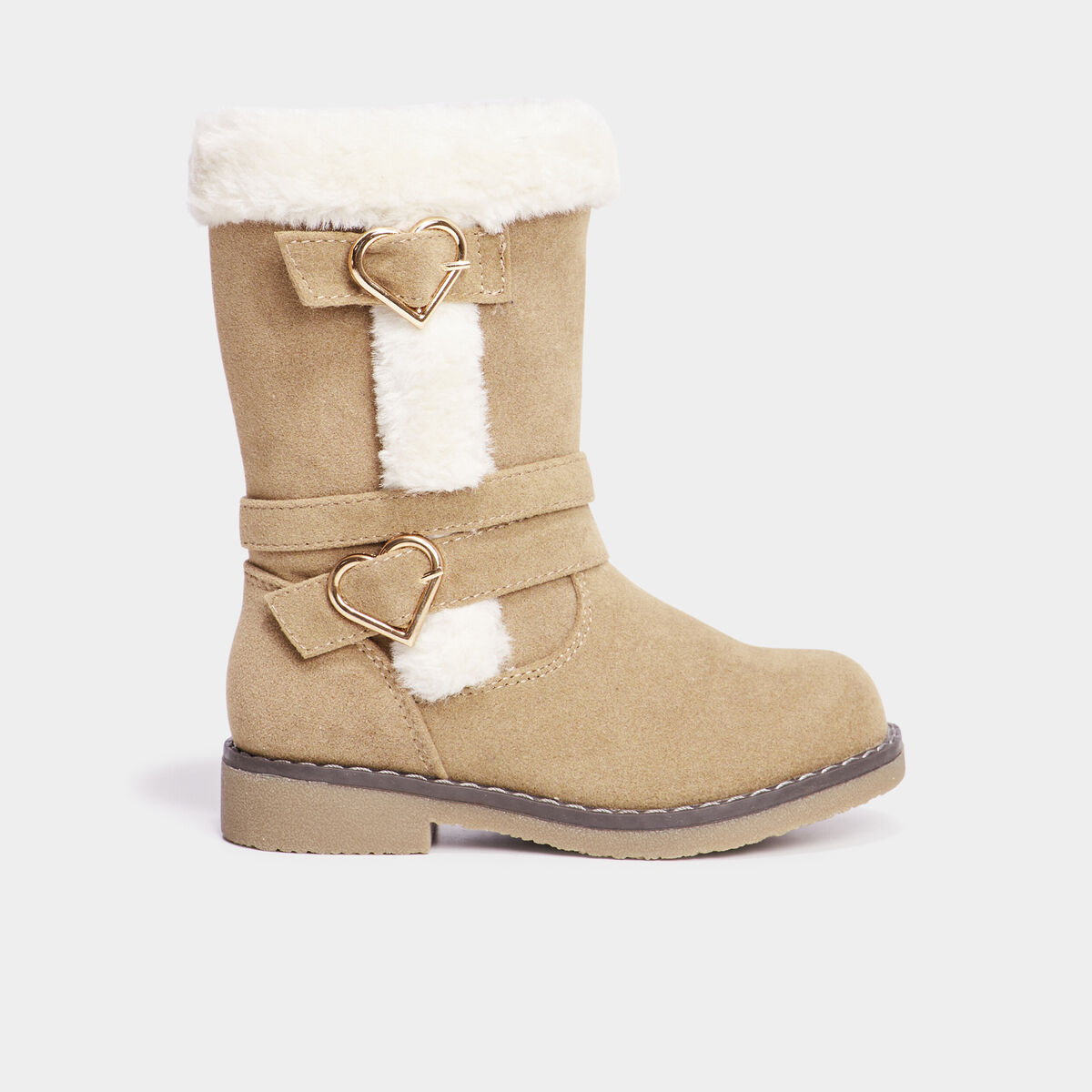 Bottes fourr&eacute;es zipp&eacute;es avec boucles camel fille