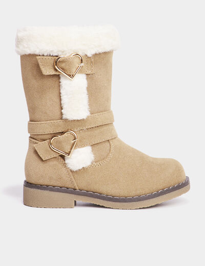 Bottes fourrées zippées avec boucles camel fille