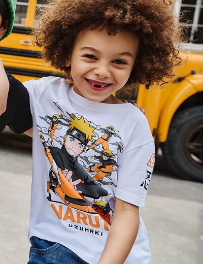 T-shirt manches courtes coton Naruto blanc garçon