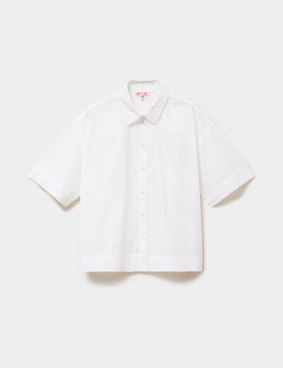 Chemise droite manches 3/4 coton blanc femme