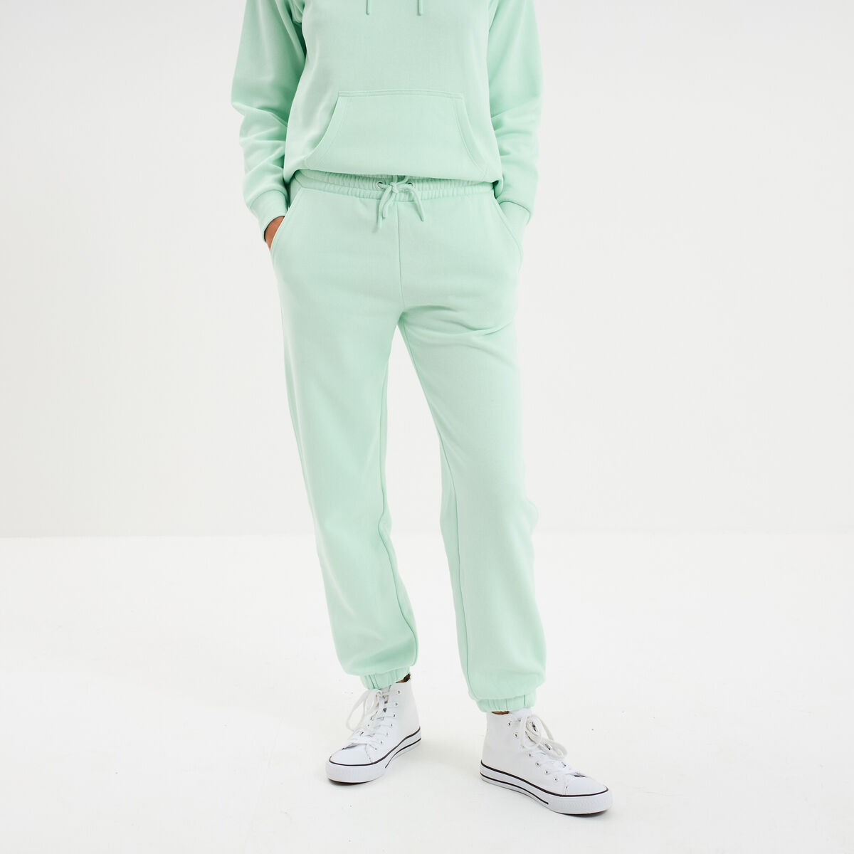 Pantalon jogging droit molleton vert clair femme