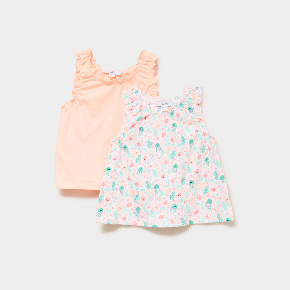 Lot 2 d&eacute;bardeurs droits cols ronds blanc b&eacute;b&eacute; fille