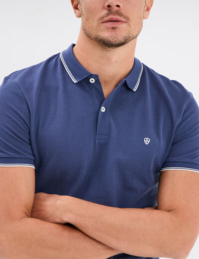 Polo manches courtes bords contrastés bleu foncé homme