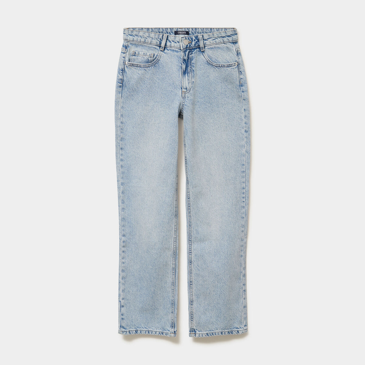 Jean droit taille basse coton denim triple stone femme