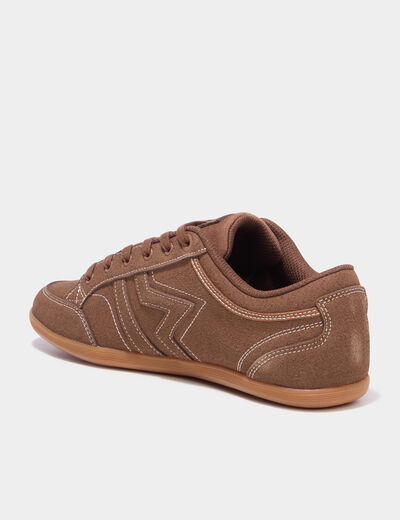 Tennis basses &agrave; lacets effet su&eacute;dine marron homme