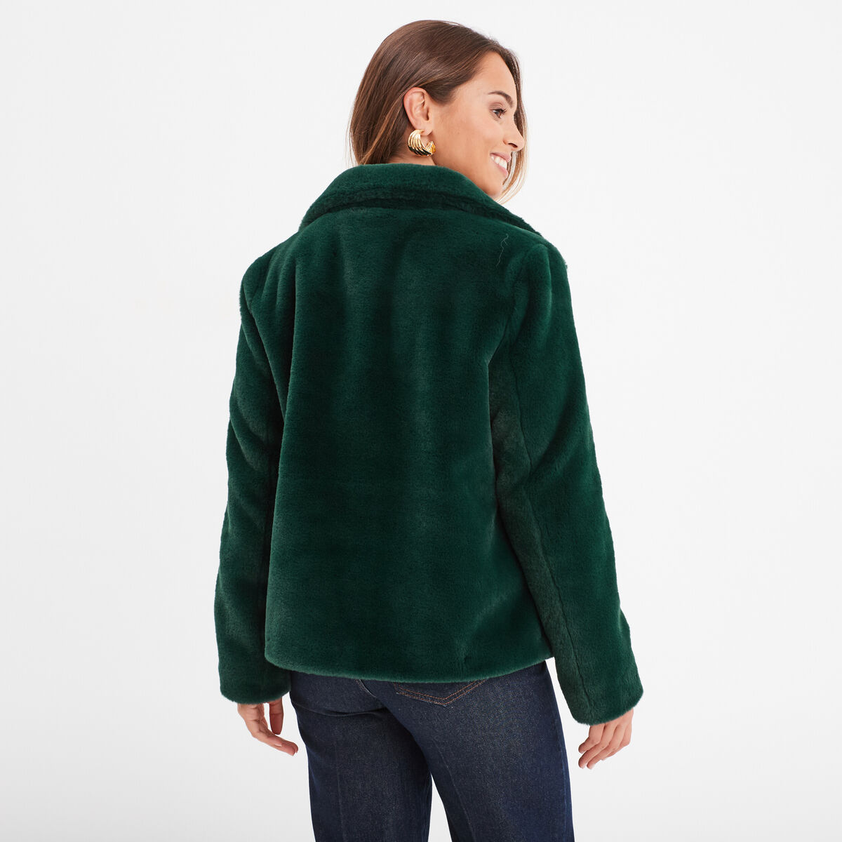 Veste fausse fourrure zippée vert foncé femme
