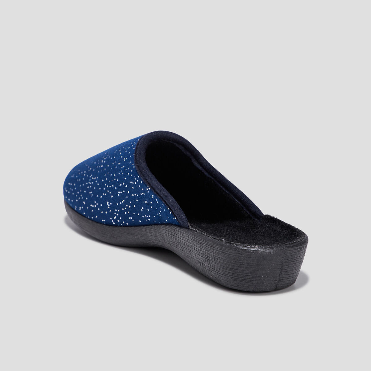 Chaussons mules compens&eacute;s bleu marine femme