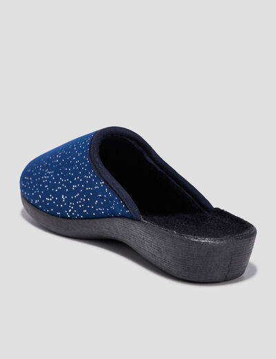 Chaussons mules compens&eacute;s bleu marine femme