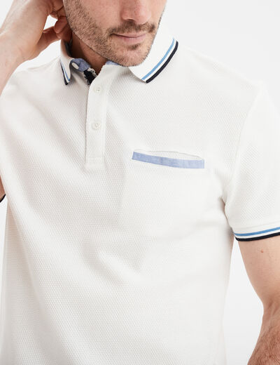 Polo manches courtes 1 poche coton blanc homme