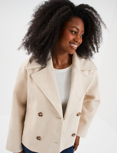 Blouson court boutonné beige femme