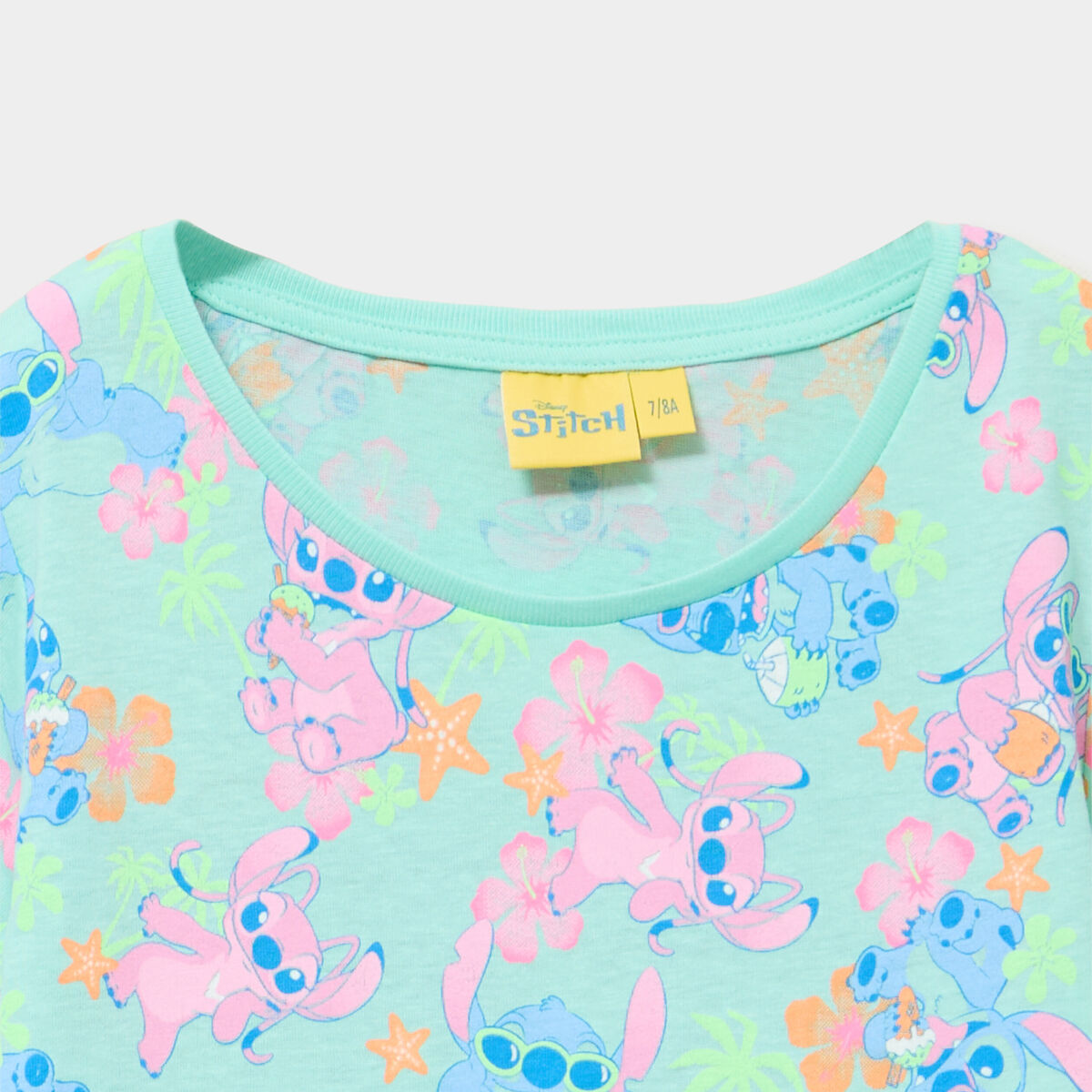 Chemise de nuit mi-longue coton Stitch vert clair fille