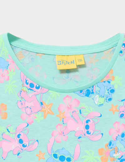 Chemise de nuit mi-longue coton Stitch vert clair fille