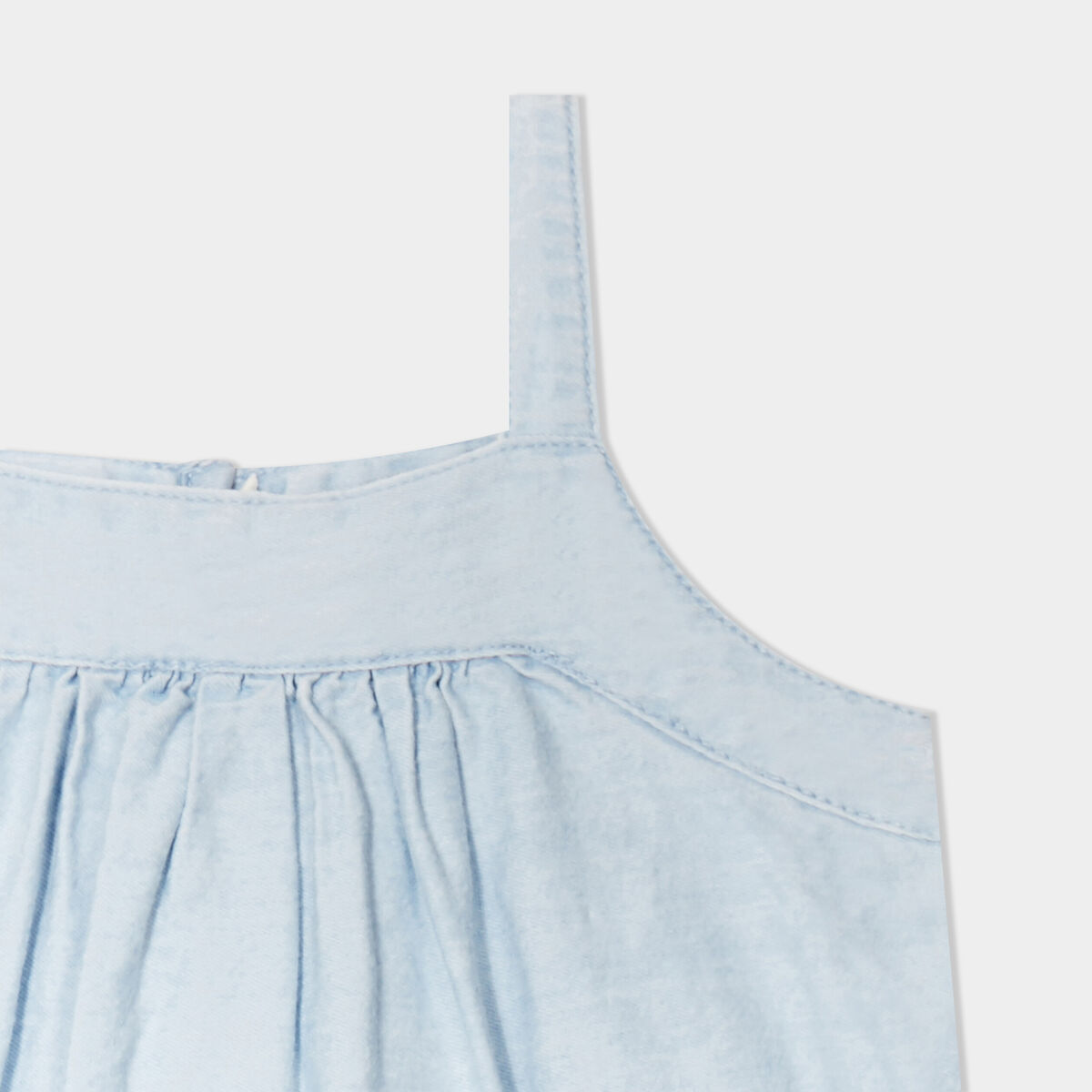Blouse à bretelles détails brodés coton denim bleach bébé fille