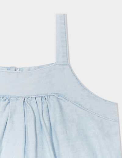 Blouse à bretelles détails brodés coton denim bleach bébé fille
