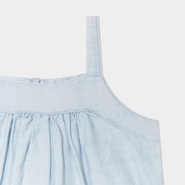 blouse a bretelles details brodes coton denim bleach bebef Blouse à bretelles détails brodés coton denim bleach bébé fille