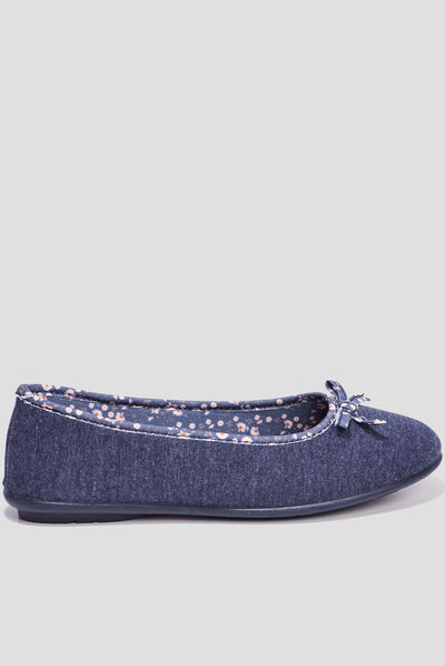 Chaussons ballerines à noeuds bleu femme