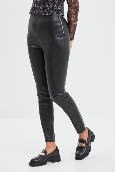 Pantalon jegging slim simili cuir noir femme