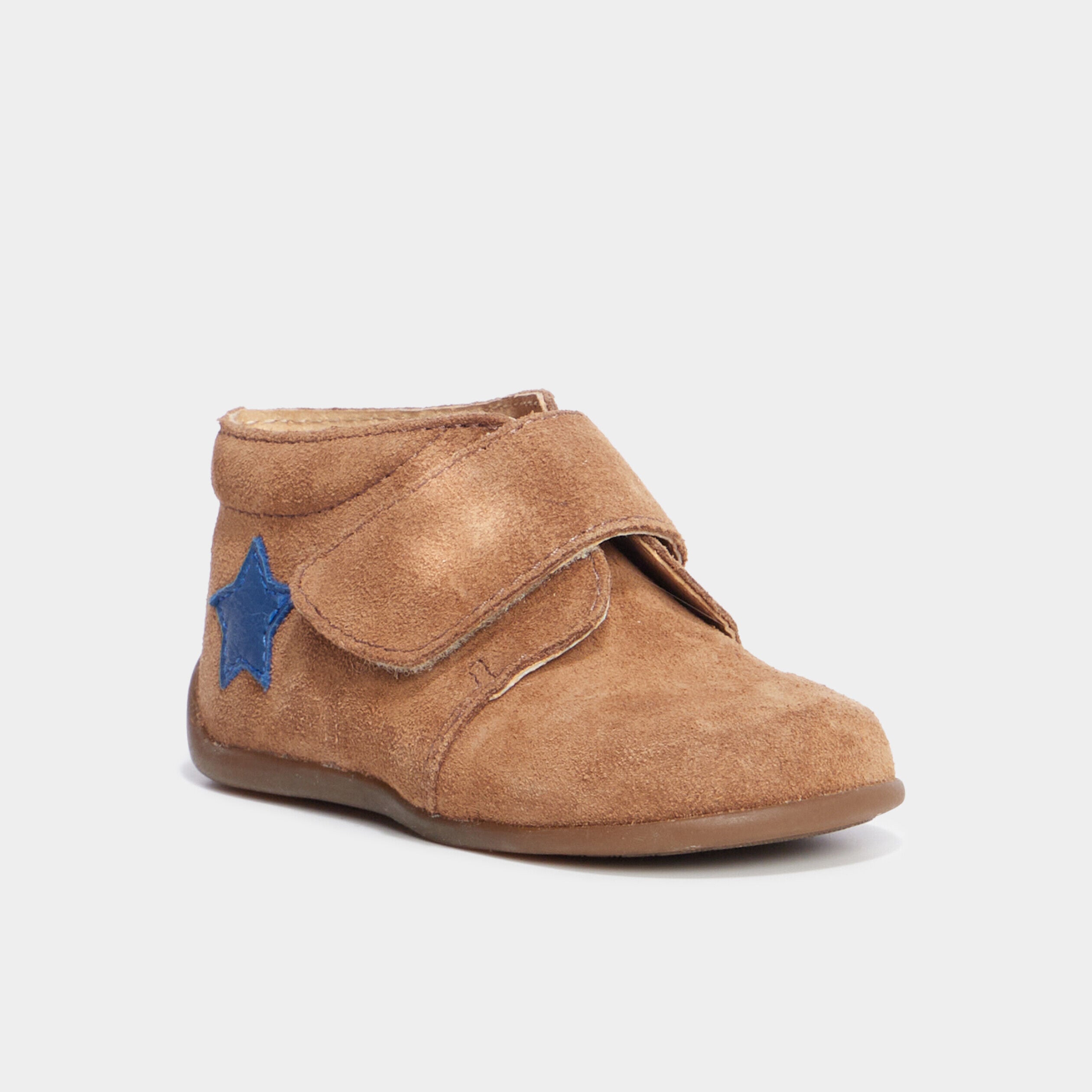 Bottillons scratchs cuir semelle souple camel bébé garçon PAT ET RIPATON