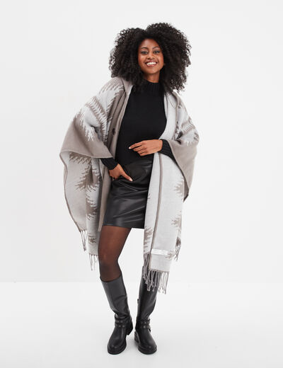 Poncho à capuche gris femme