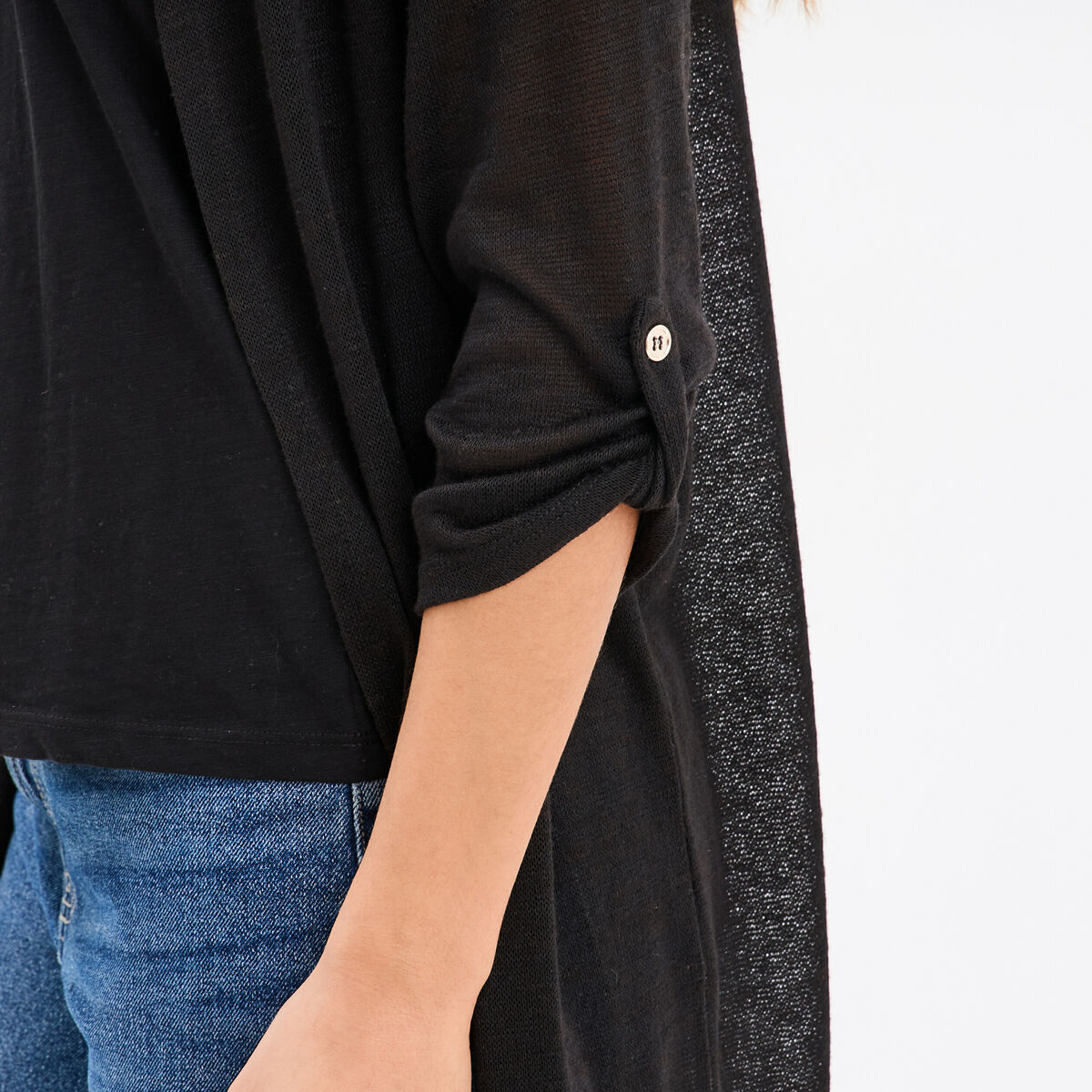 Gilet fin mi long manches 3/4 noir femme