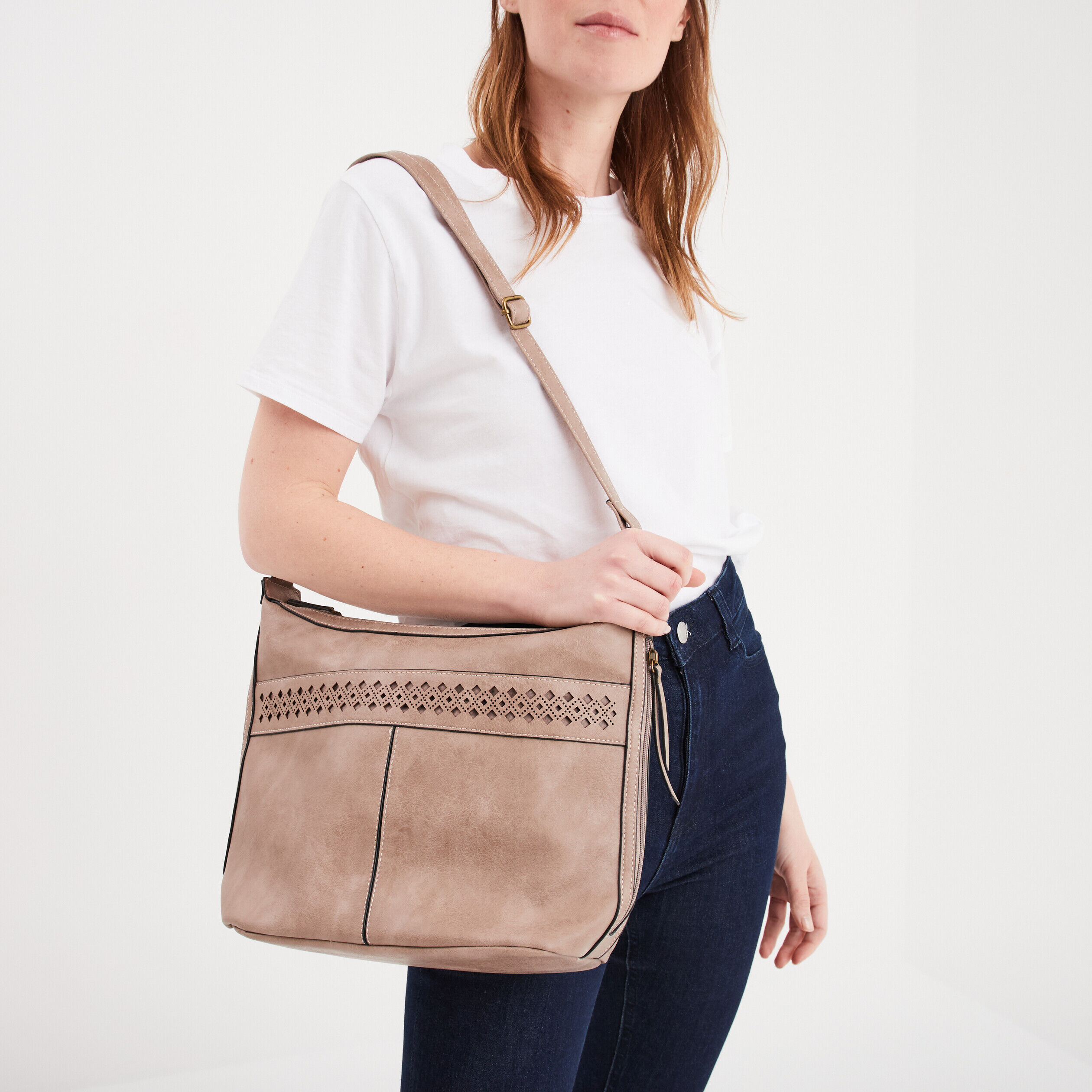 Sac seau avec perforations taupe femme LH