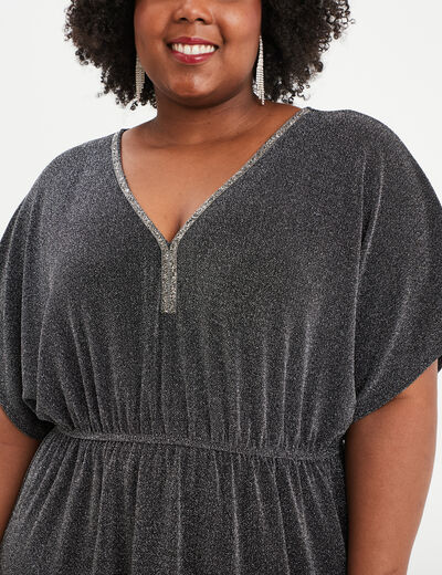 Robe évasée fils métallisés gris argent femme grande taille