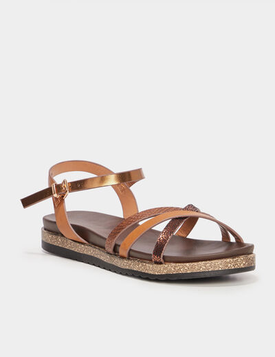Sandales plates avec brides crois&eacute;es marron femme