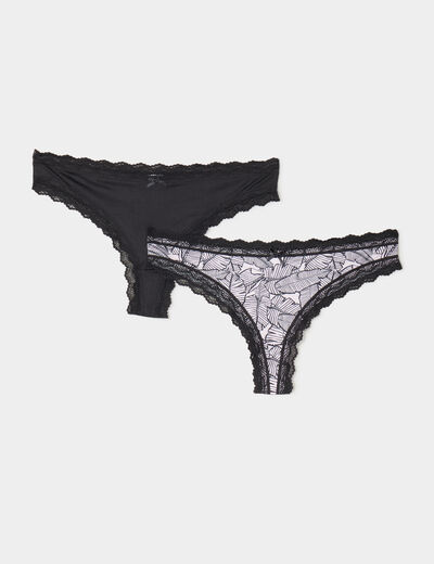 Lot de 2 tangas bords dentelle rose poudrée femme